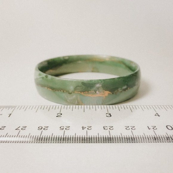 Faux Green + Gold Liquid Marble Bangle Bracelet - Picture 9 of 10